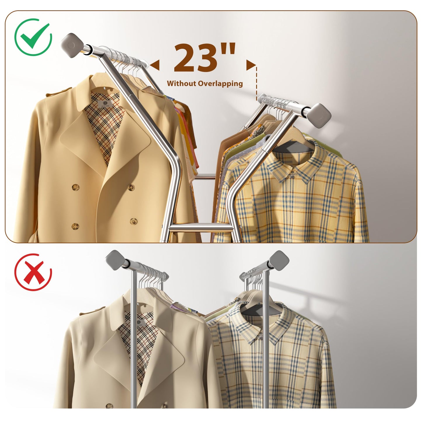 Raybee Heavy Duty Clothes Rack, 350LBS Clothing Rack with Sturdy Wheels and Shelves, Double Rods Clothing Racks for Hanging Clothes Commercial Portable Adjustable Garment Rack, Chrome