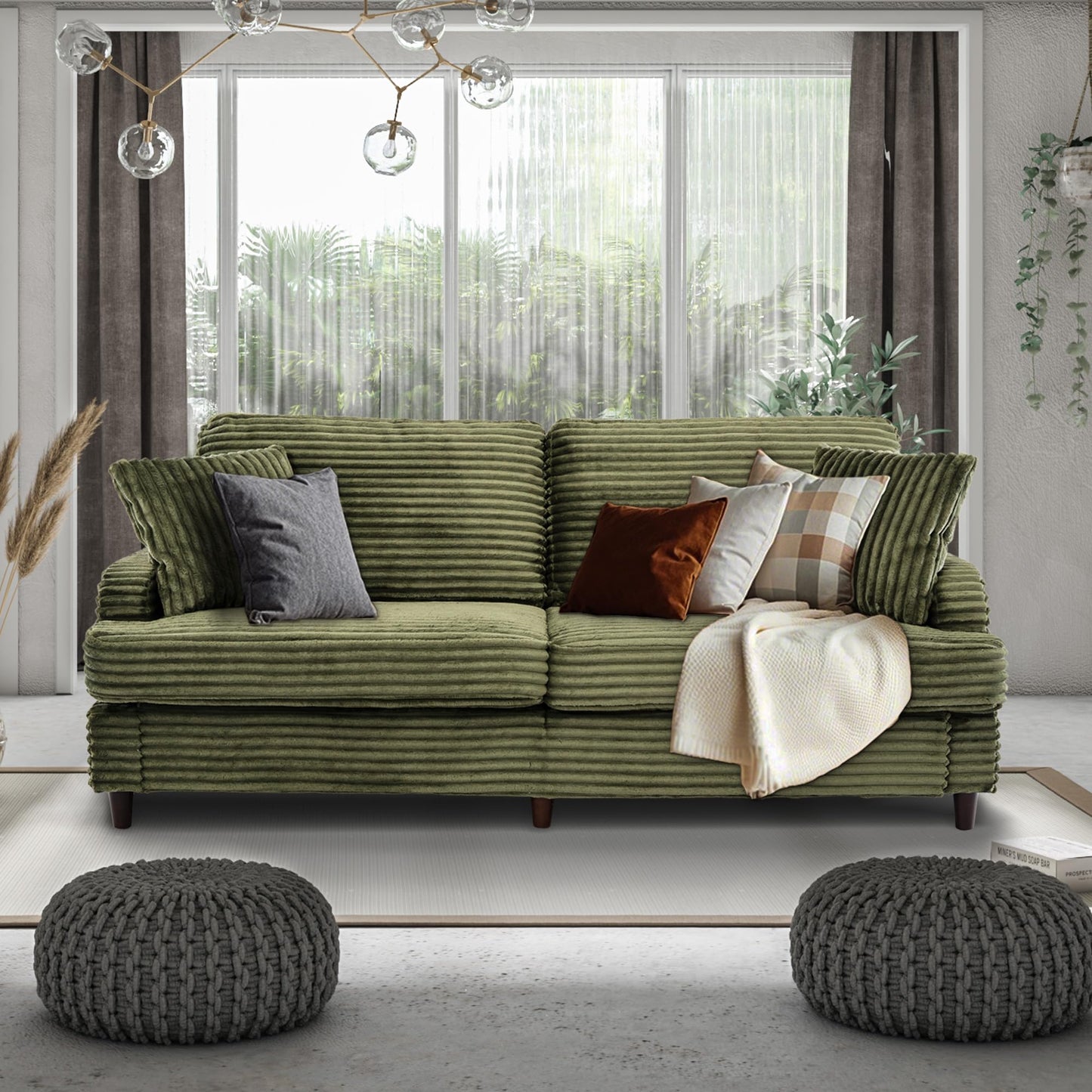 Ribilake 80 Inch Sofa Couch, Comfy Love Seat Couches for Living Room, Mid Century Modern Oversized Two Seater Couch, Plush Corduroy Deep Seat Sofas for Bedroom, Small Space Apartment, Green