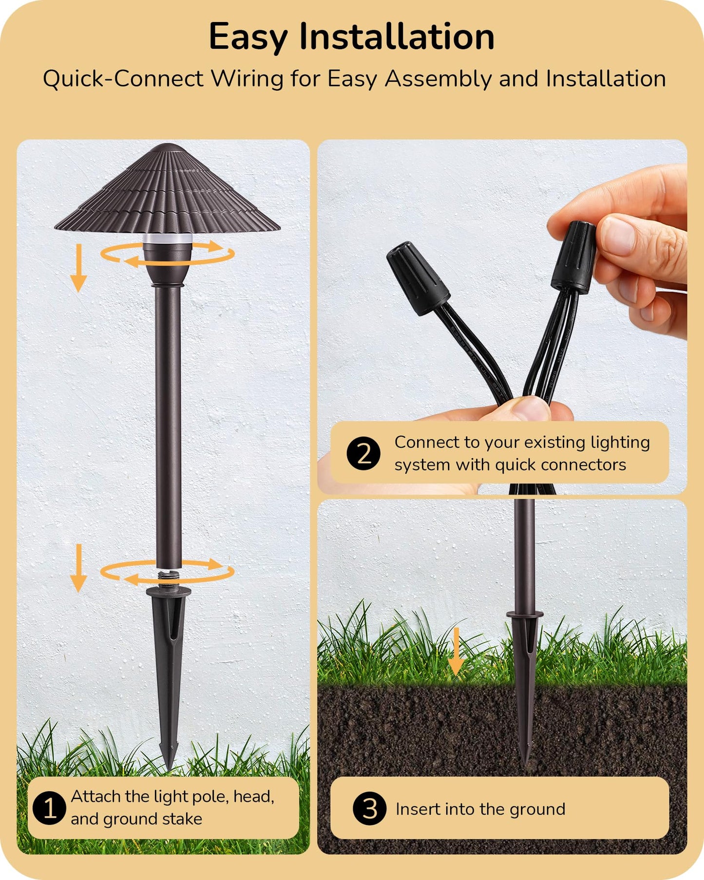 EDISHINE 5CCT Low Voltage Landscape Lighting, 2700K-5000K LED Pathway Lights Wired, 12V AC/DC 3W 160LM Die-Cast Aluminum Waterproof Outdoor Landscape Path Lights for Sidewalk Garden Yard, 8 Pack