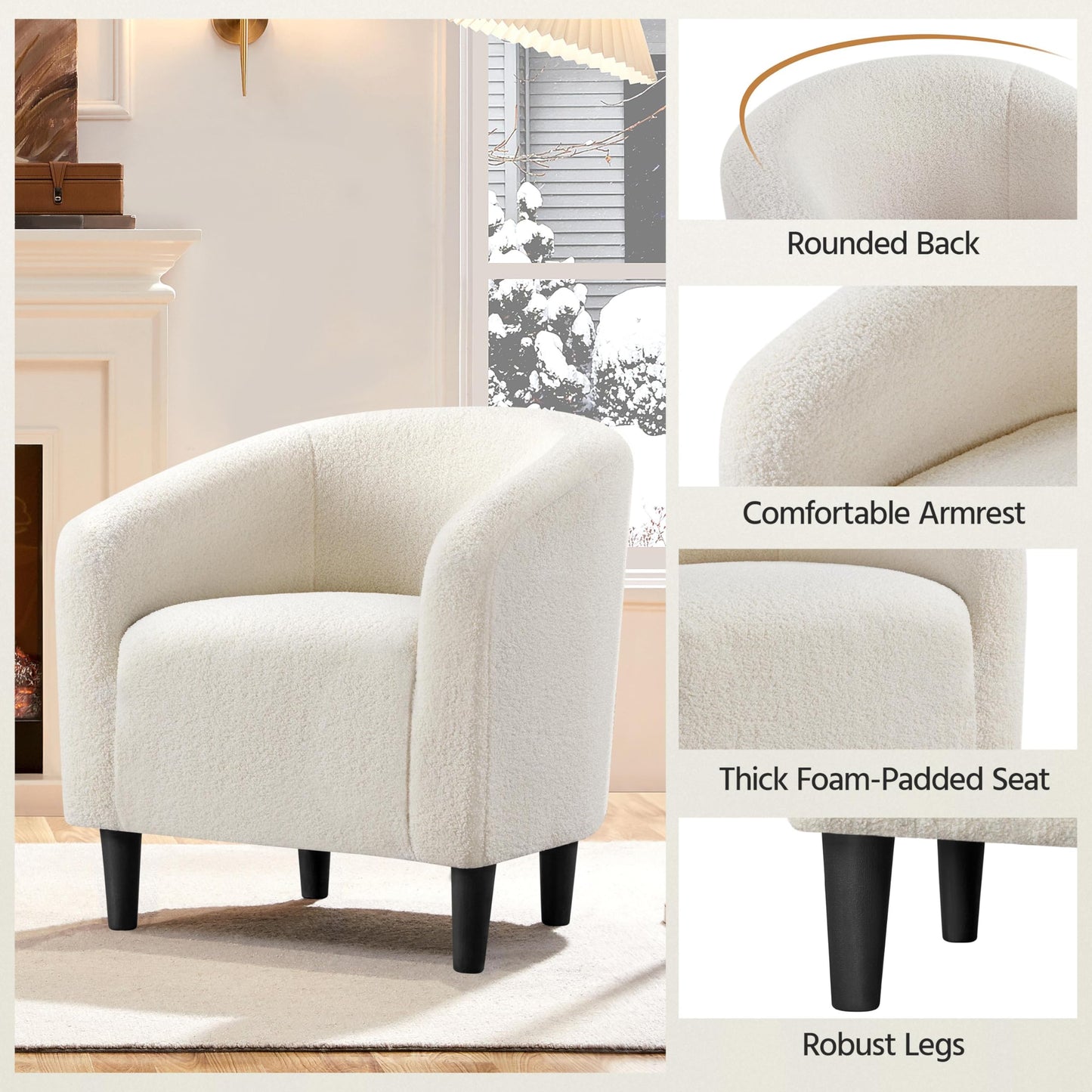 Yaheetech Barrel Chairs, Furry Accent Chairs, Sherpa Chairs with Soft Padded Armrest, Fuzzy Club Chairs for Living Room Bedroom Waiting Room Office, Accent Chairs Set of 2, Ivory