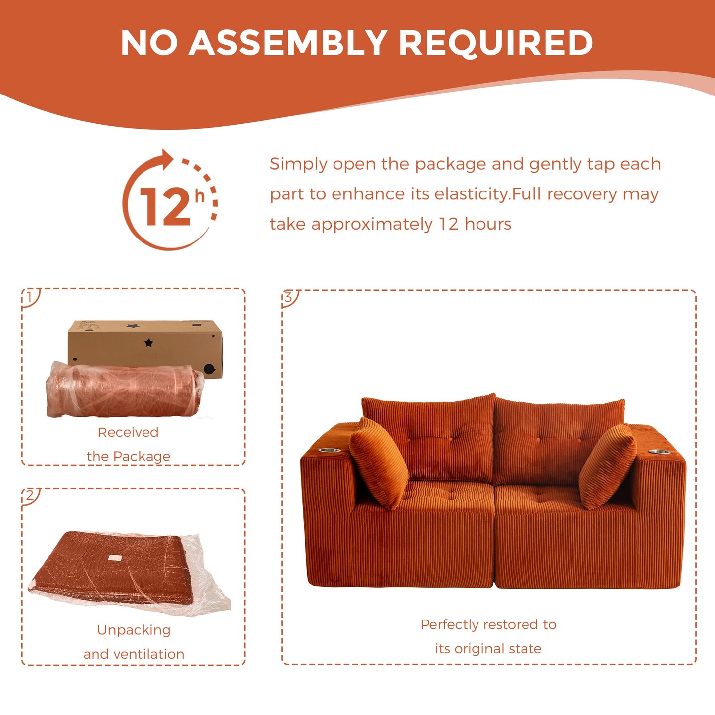 MAXYOYO Modular Sectional Sofa Couch, Loveseat Boneless Cloud Couch for Living Room, Sofa in A Box, Upholstered Cozy Chair with Tufted Craft, No Assembly Required, Orange