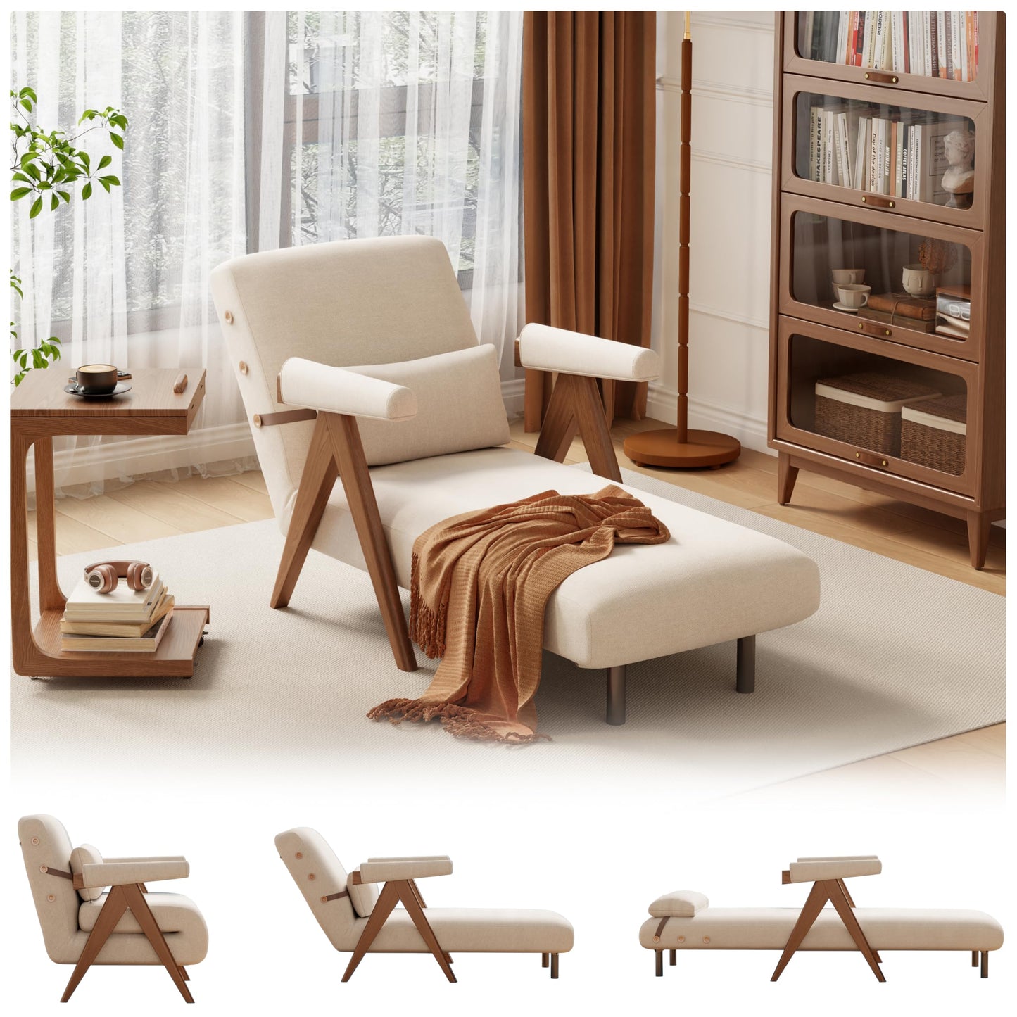 Convertible Sleeper Chair, 3-in-1 Single Sofa Bed for Adults，Pull Out Lounge Sleeper Chairs，Foldable with Adjustable Backrest (D31.8 x W21.3 x H31.8 inch(Beige))