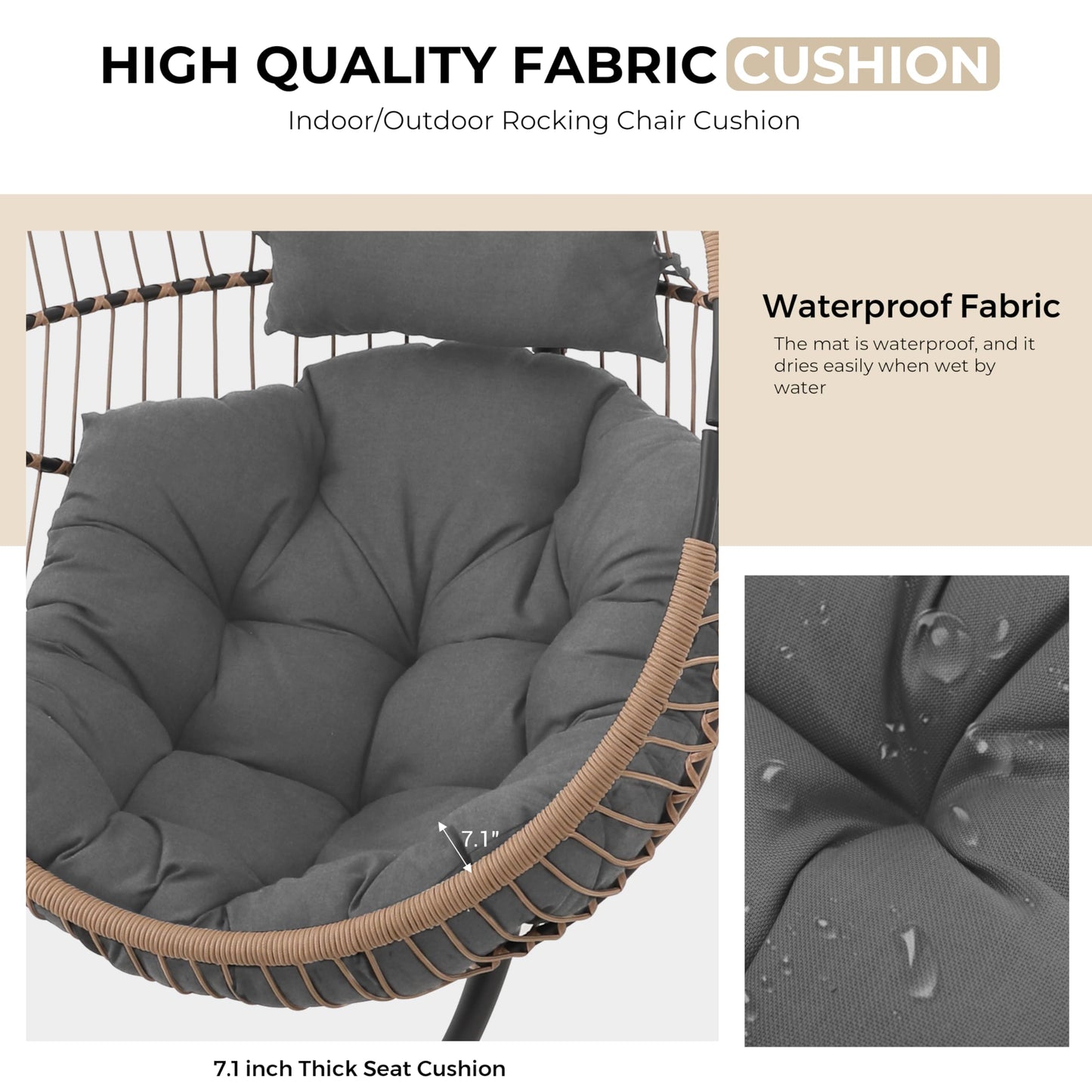 GREEN MORE Oversized Egg Swing Chair with Stand, Hanging Swing Chair, Foldable Hammock Chair with Steel Frame, 350LBS Capacity for Patio Garden Bedroom, Beige