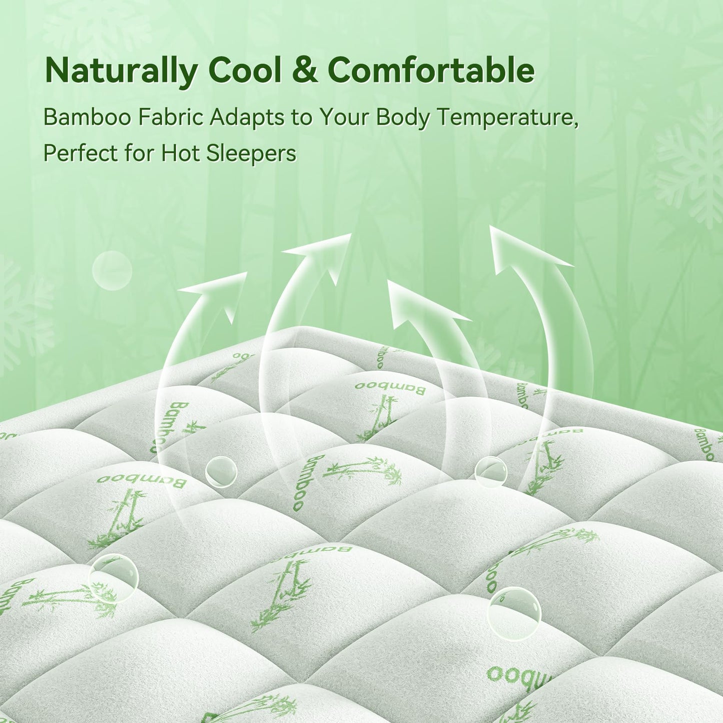 Anluoer Memory Foam Mattress Topper Queen for Back Pain, Rayon Derived from Bamboo Pillow Top Mattress Topper for Hot Sleepers,Cooling Mattress Pad with 8-21" Deep Pocket, 60x80 Inches, White