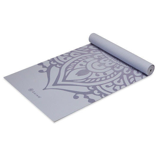 Gaiam Yoga Mat - 5mm Thick Yoga Mat - Non-Slip Exercise Mat for All Types of Yoga, Pilates & Floor Workouts - Textured Grip, Cushioned Support, Variety of Designs (24 x 68 inches long), Wild Lilac Sundial