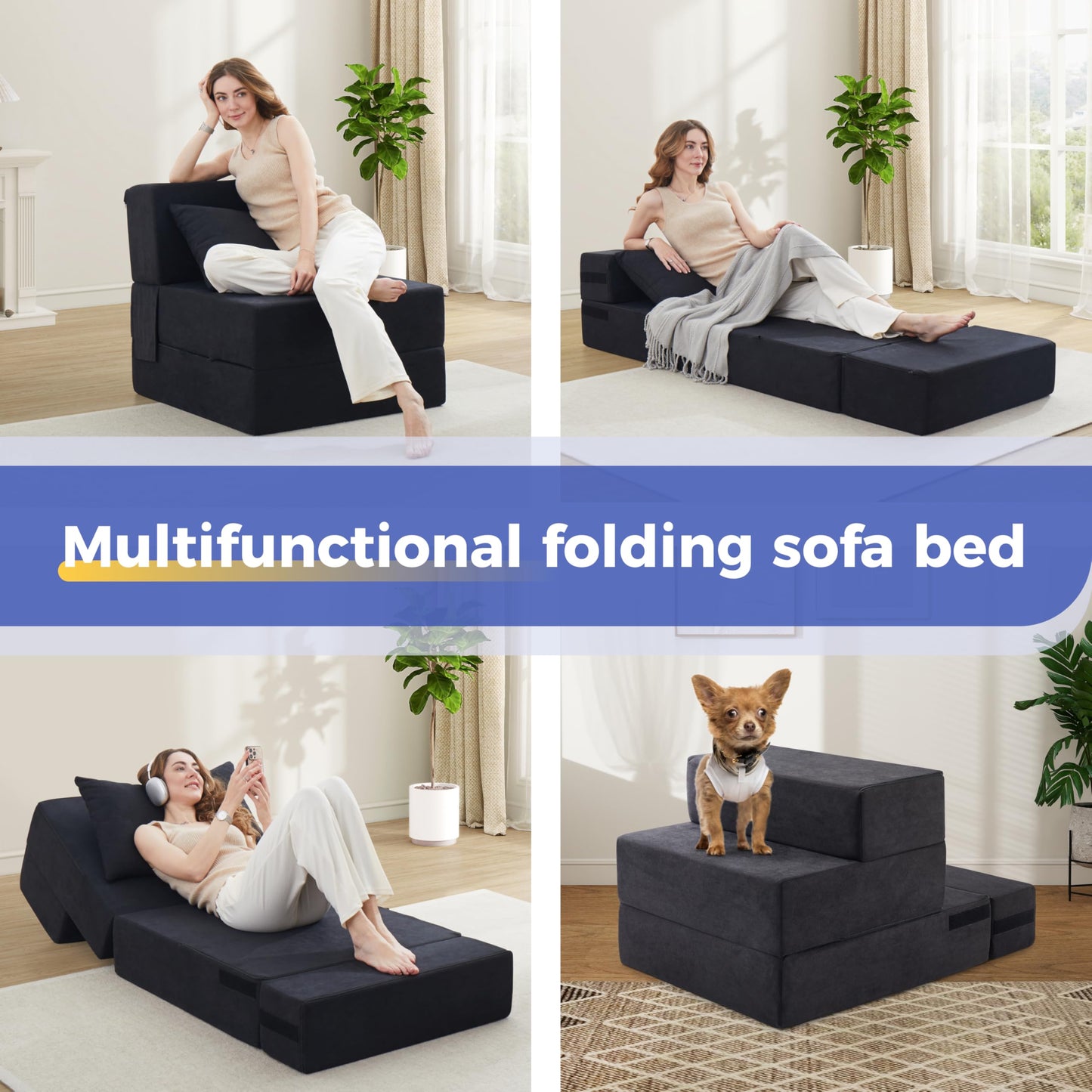 Jamdok 6 in 1 Convertible Folding Sofa Bed with Pillow,8 inches Thick High Density Foam Foldable Mattress,Single Sleeper Chair for Living Room/Dorm/Guest Use/Home Office/Apartment