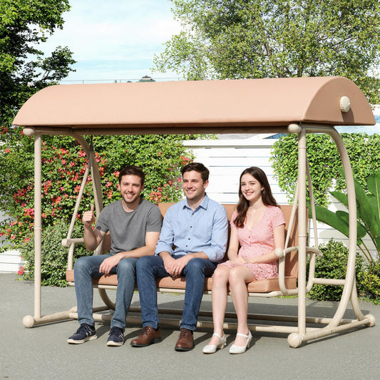 DAYAOUTDOOR Patio Swing with Canopy, Outdoor Swinging with Stand, Backyard Swings for Adults, 2 in 1 Porch Swing Bed, Outdoor Patio Swings,Yard Heavy Duty Covered Patio Swing, Khaki