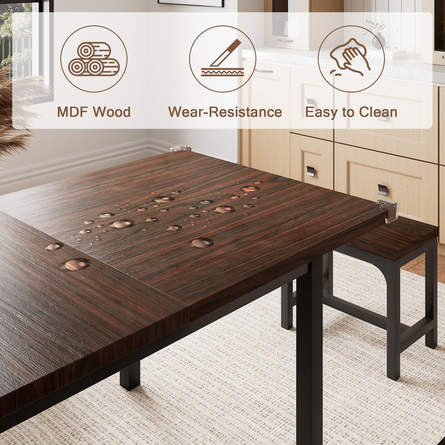 Einhomn 5 Pieces Dining Room Table Set for 4-6, 63' Extendable Kitchen Table Set with 2 Benches & 2 Stools, Small Dining Table Set with Metal Frame & MDF Board, Espresso