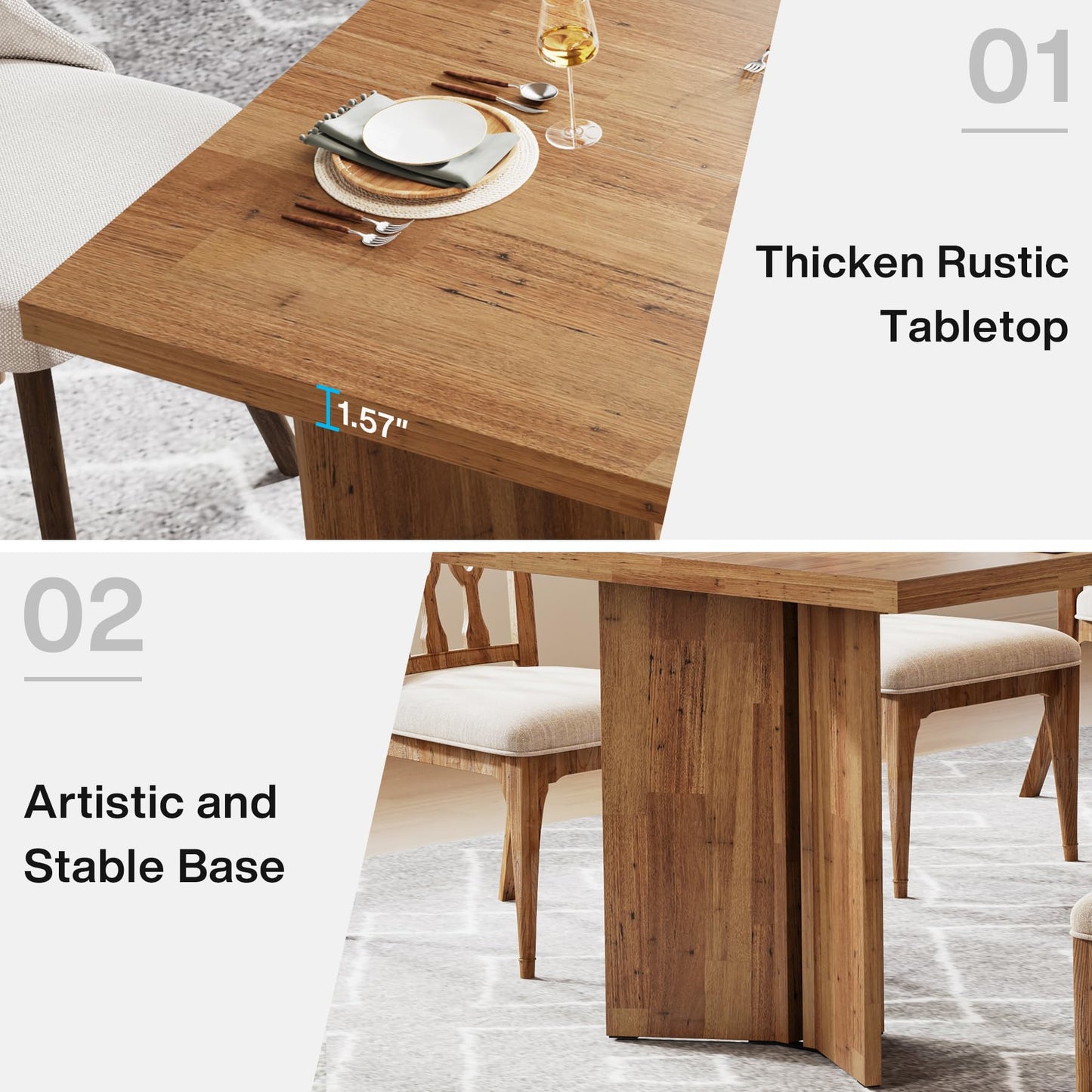 Tribesigns 63-inch Dining Table for 4-6, Farmhouse Kitchen Table with Large Tabletop, Rectangular Dinner Eating Table for Dining Room, Living Room, Kitchen