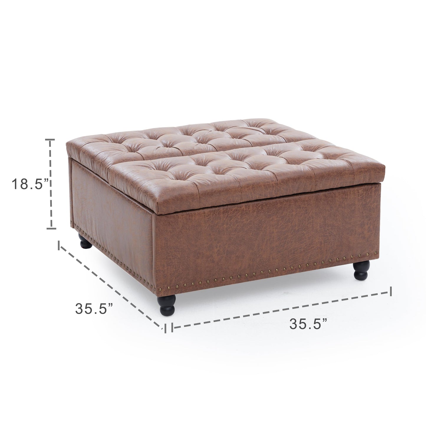 Tbfit Large Square Storage Ottoman Bench, Tufted Upholstered Coffee Table Ottoman with Lift Top & Solid Wood Legs, Oversized Storage Ottomans Toy Box for Living Room (Brown)