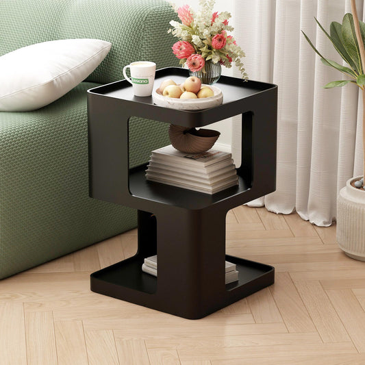 BAOGELIYA Metal Black Nightstands, Modern Side Table with 3 Tiers Storage, Small End Table for Couch, Living Room Bedroom, Bedside Tables No Assembly Required