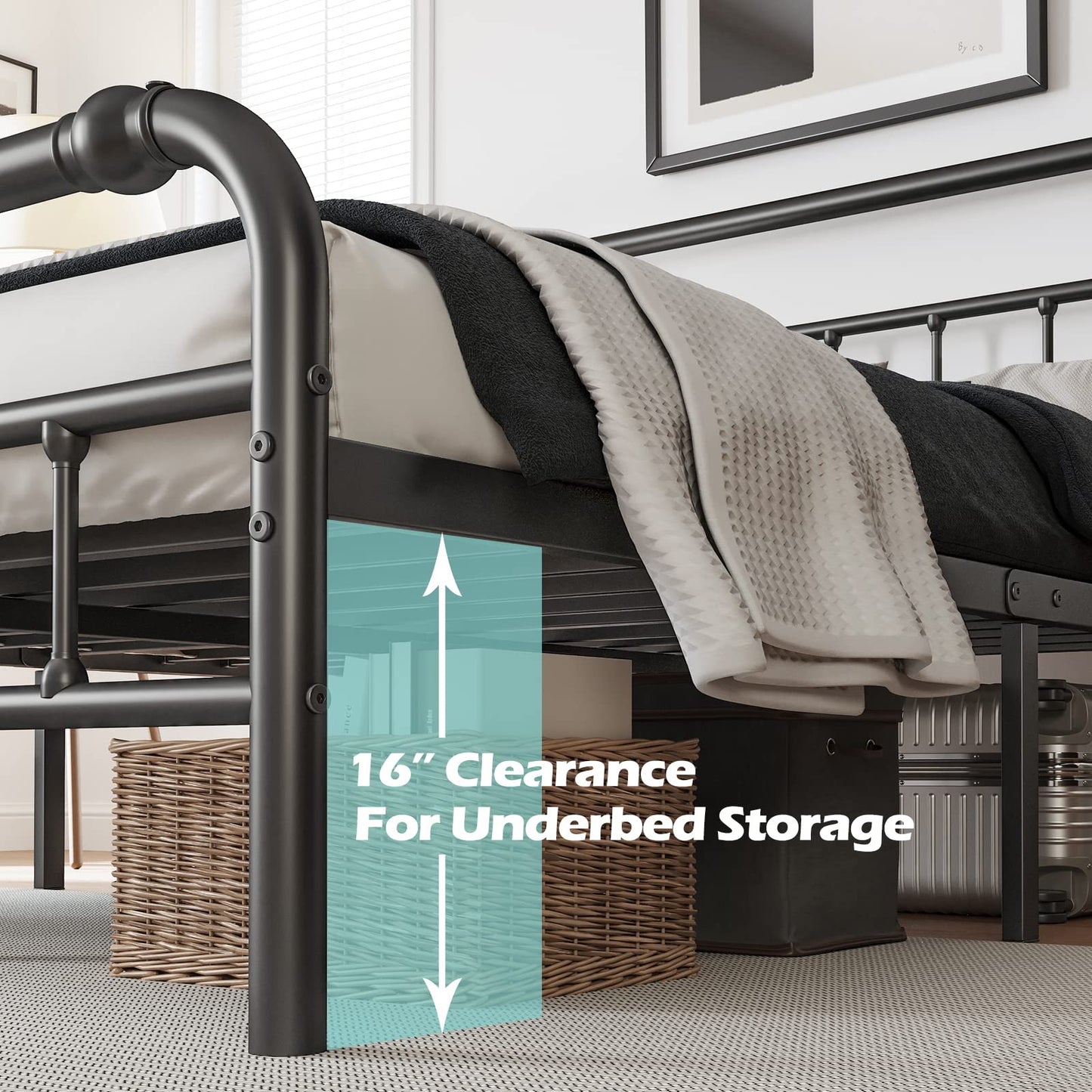 BOSRII Queen Size Bed Frame with Headboard and Footboard, 18 Inches High, 3500 Pounds Heavy Duty Metal Slats Support for Mattress, No Box Spring Needed, Noise-Free, Black