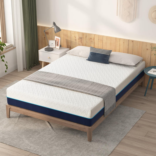 Back to School Essentials Gel Memory Foam Mattress - CertiPUR-US Certified Cooling Bed with Motion Isolation & Non-Slip Base Cover, Twin/Full Size for Dorms & Family Rooms (8 Inch, Full)
