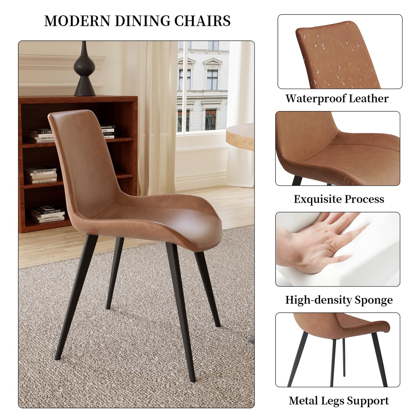 HIPIHOM 43.3 Inch Round Dining Table Set for 4, Modern Small Kitchen Coffee Set for Dining Room Kitchen Apartment (Cream Table + 4 Brown Chairs)