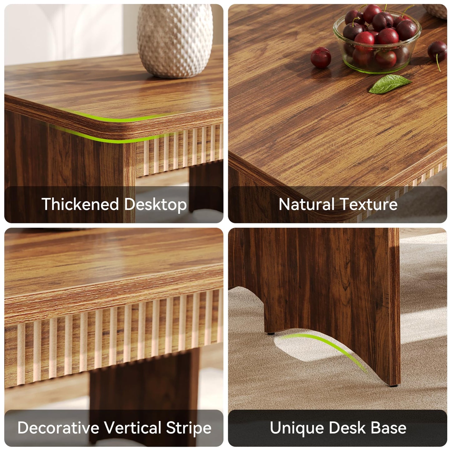 LITTLE TREE 55" Dining Table with 2 Benches, Dining Table Set for 4-6 People, Farmhouse Kitchen Table with Bench, Dining Room Table Set