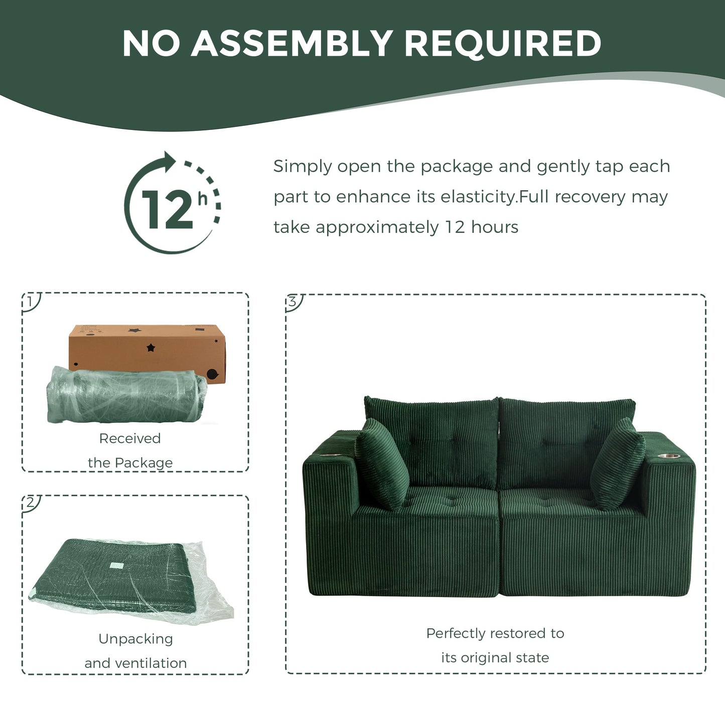 MAXYOYO Modular Sectional Sofa Couch, Loveseat Boneless Cloud Couch for Living Room, Sofa in A Box, Upholstered Cozy Chair with Tufted Craft, No Assembly Required, Green