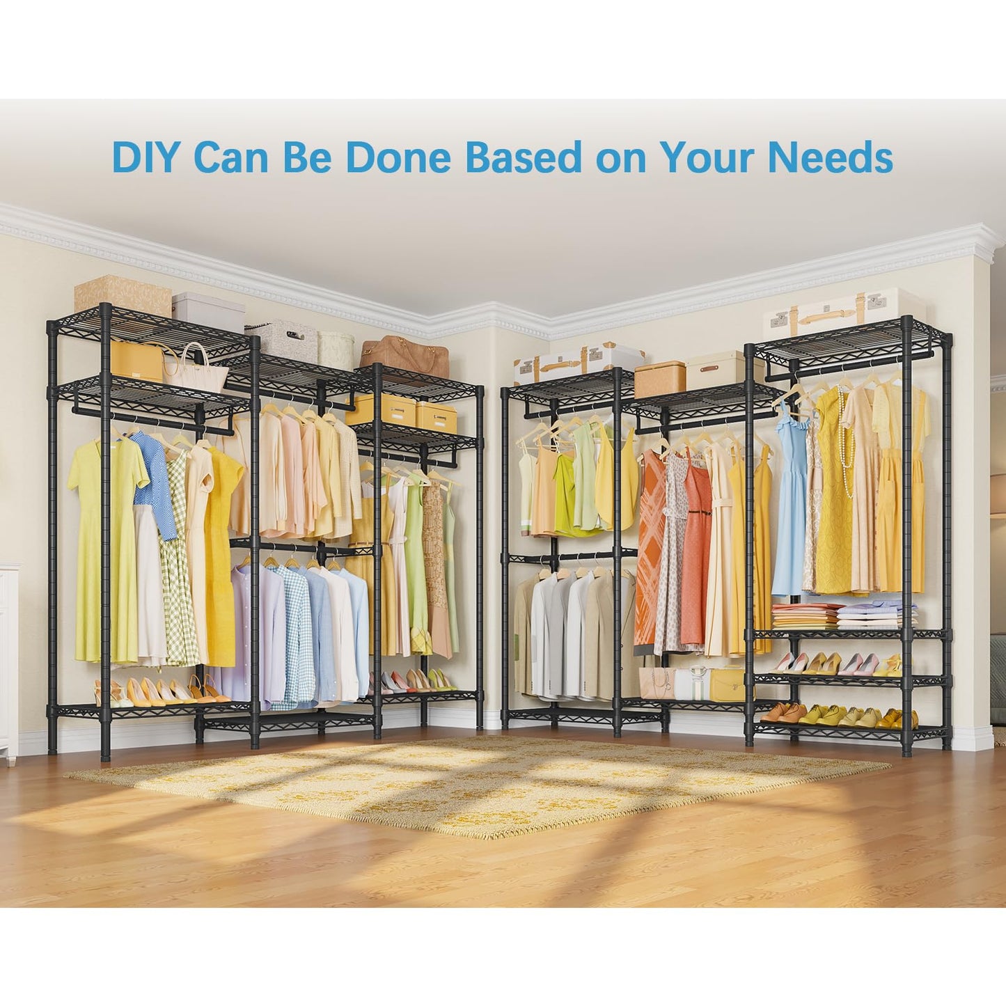 VIPEK V5 Portable Closet Wardrobe Heavy Duty Clothes Rack, Freestanding Clothing Rack with 4 Hang Rods & 8 Shelves, Adjustable Closet Racks, 68.9" L x 15.7" W x 76.4" H, Max Load 890LBS, Black