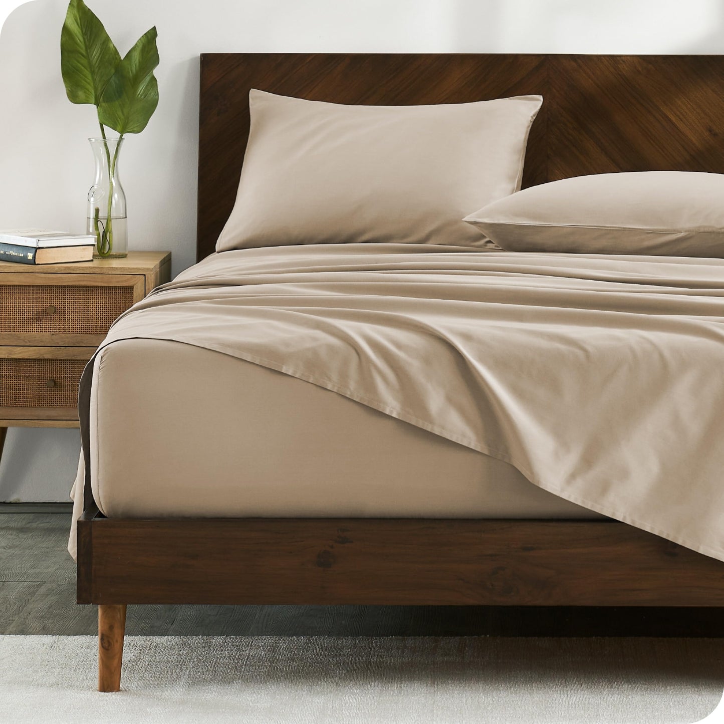 Bare Home 100% Organic Cotton Twin XL Sheet Set - Crisp Percale Weave - Lightweight & Breathable - Bedding Sheets & Pillowcases (Twin XL, French Beige)