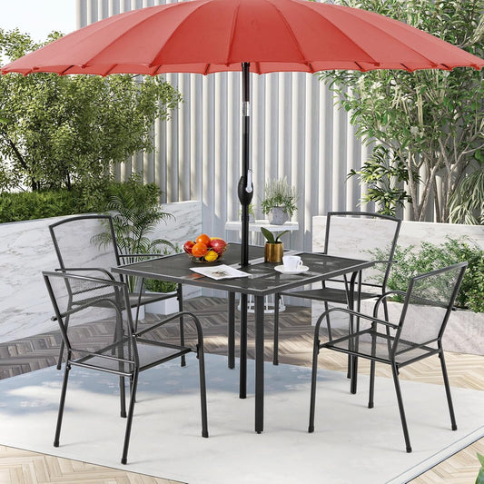 AECOJOY39.4 Outdoor Patio Dining Table and Chairs Set for 4, Square Metal Patio Table with 1.6" Umbrella Hole, All-Weather Resistant Outdoor Furniture Table Set for Patio, Backyard, Garden, Poolside