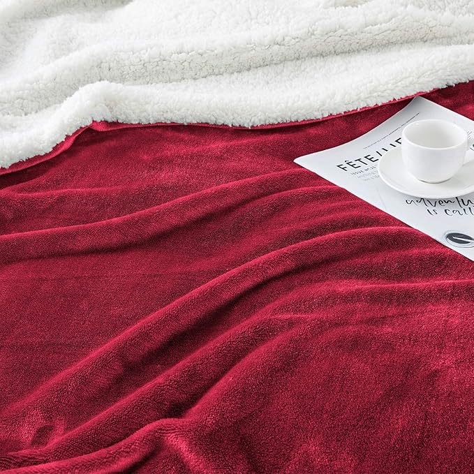 IR Imperial Rooms Sherpa Fleece Throw Blanket for Couch - Soft and Fuzzy Blanket for Winter - Reversible Thick and Warm Fluffy Throw Blankets for Bed, Sofa, Camping and Travel, Burgundy, 50x60 Inches