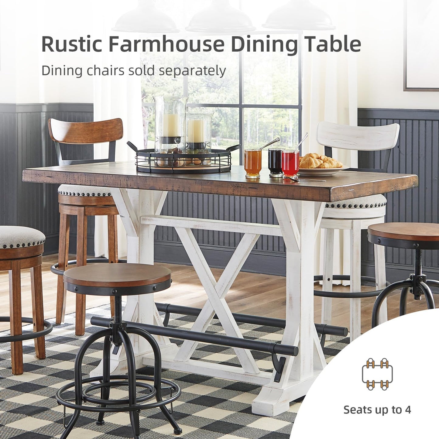 Signature Design by Ashley Valebeck Rustic Farmhouse 36" Counter Height Dining Table, Brown & White