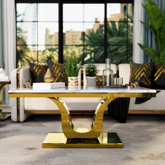 Anewsun Gold Coffee Table, White and Gold Rectangle Living Room Tea Table, Glam 48 inch Coffee Table for Living Room, Guest Hall, Reception Room