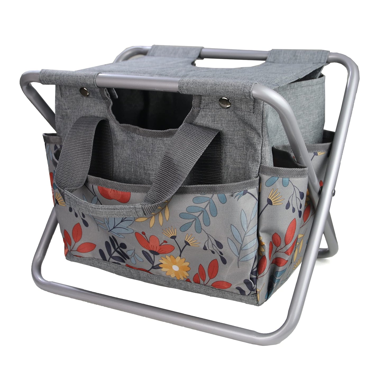 MDSTOP Folding Gardening Stool with Detachable Storage Tote Bag, Gardening Tools Set Organizer for Fishing Outdoor Sports Hiking Camping Garden, Gardening Gifts for Mom/Dad, Without Tools (Aluminum)