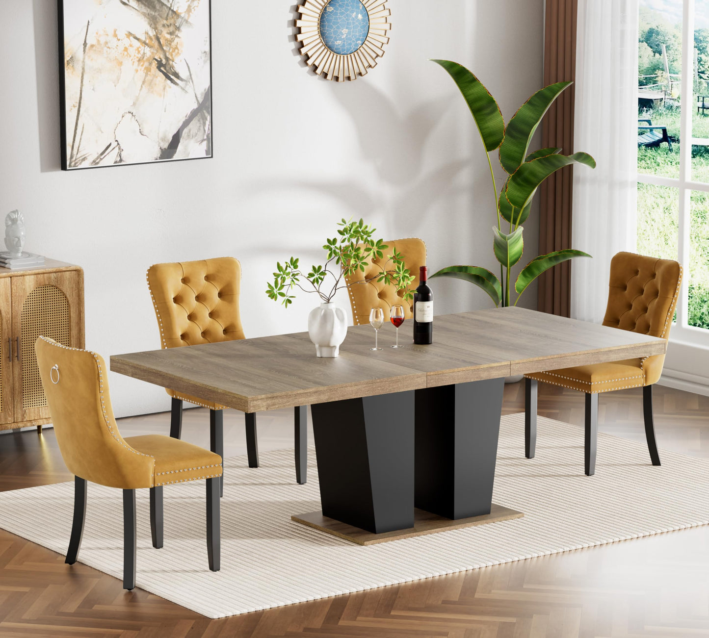 HomVent 5 Piece Extendable Dining Table Set for 4 with Chairs, 63"-78.7" 4 Person Dining Room Table Sets for 4-10 People, Wood Rectangle Farmhouse Expandable Kitchen Table Chairs Set of 4, Dinner Set
