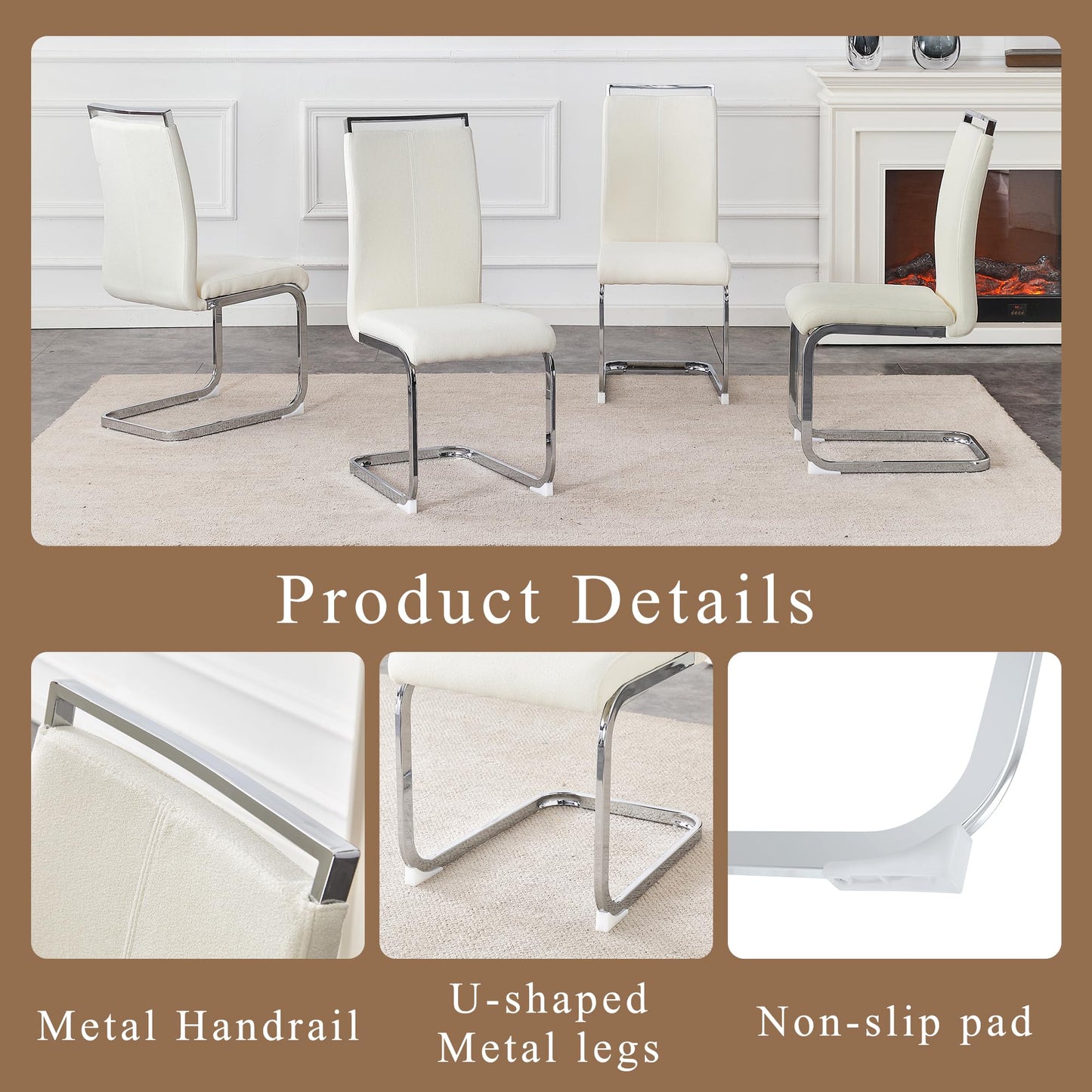Dining Chairs Set of 4, White Velvet Dining Chairs Set,upholstered Kitchen Chairs with Silver Legs, Suitable for Living Room, Kitchen