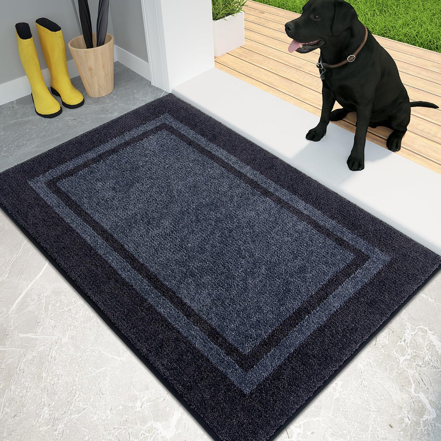 PURRUGS Dirt Trapper Door Mat 20" x 32", Non-Slip/Skid Machine Washable Entryway Rug, Shoes Scraper, Area Rug, Super Absorbent Welcome Mat for Muddy Wet Shoes and Paws, Bluish Grey & Charcoal