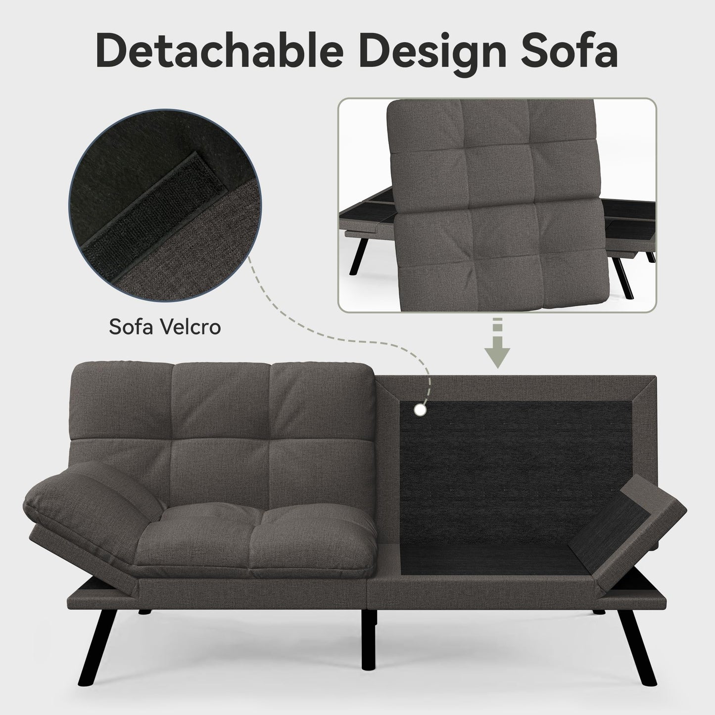 AMICLIBER Convertible Futon Sofa Bed,71" Memory Foam Futon Couch,Detachable Cushion,Adjustable Backrest & Armrest,Linen Modern Loveseat Sleeper Recliner for Living Room,Office,Apartment,Classic Grey