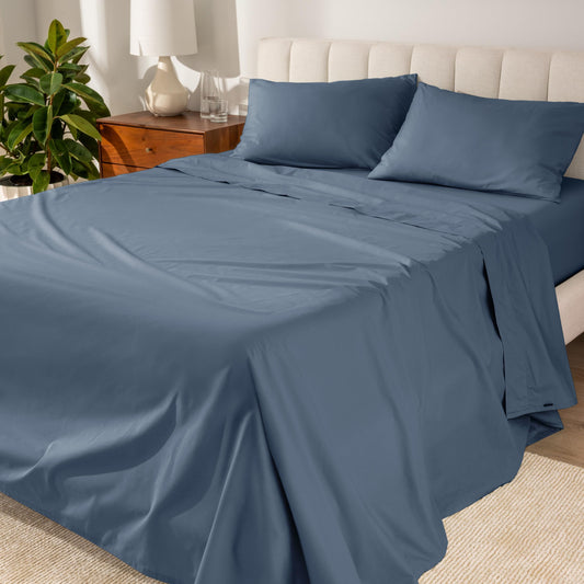 Bare Home 100% Organic Cotton Split King Sheet Set - Crisp Percale Weave - Lightweight & Breathable - Bedding Sheets & Pillowcases (Split King, Bering Sea)