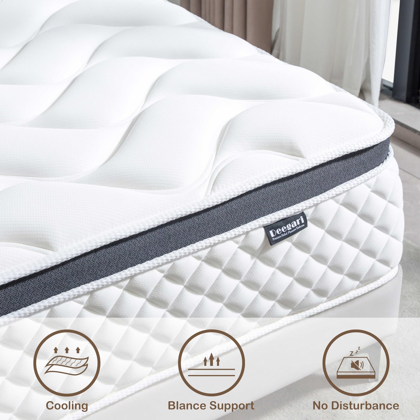 Deegari Queen Mattress, 14 Inch Queen Size Mattress in a Box,Memory Foam Hybrid Mattresses,with Individual Pocket Spring for Motion Isolation & Silent Sleep, Pressure Relief,Plush Firmness
