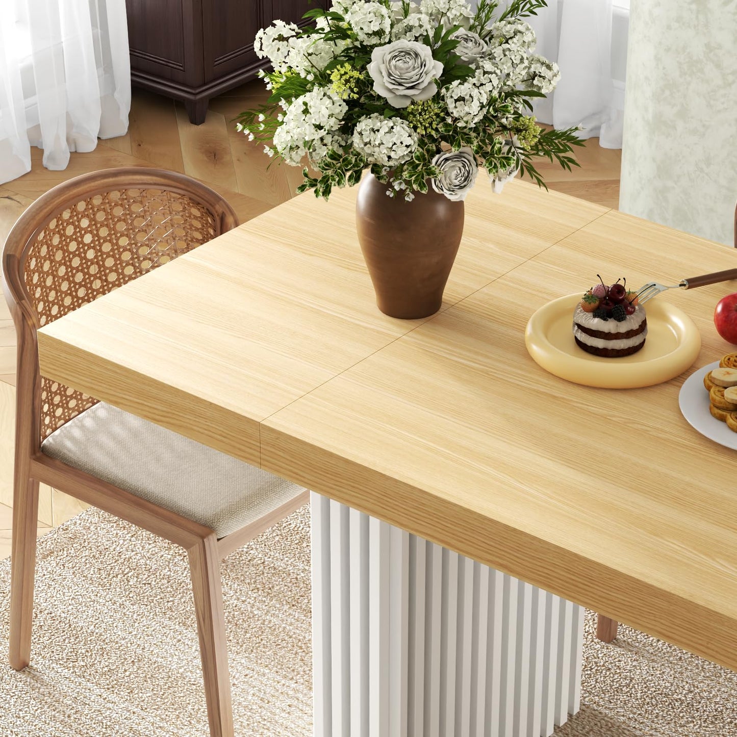 Gyfimoie 71" Large Dining Table for 6-8,Modern Rectangle Kitchen Table with Strip Base,Wood Dining Room Tables with Heavy Duty Legs for Kitchen, Dining Room (Natural)