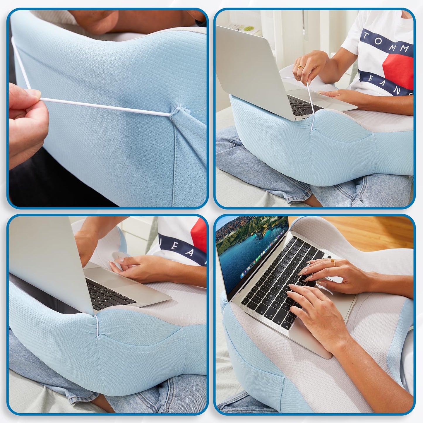 comehealthy Reading Pillow, Lap Desk, Laptop Lap Desk, Laptop Stand for Bed, Arm Rest Pillow, Memory Foam Gaming Pillow for Reading, Working, Gaming in Bed Couch Floor (Blue-Grey)