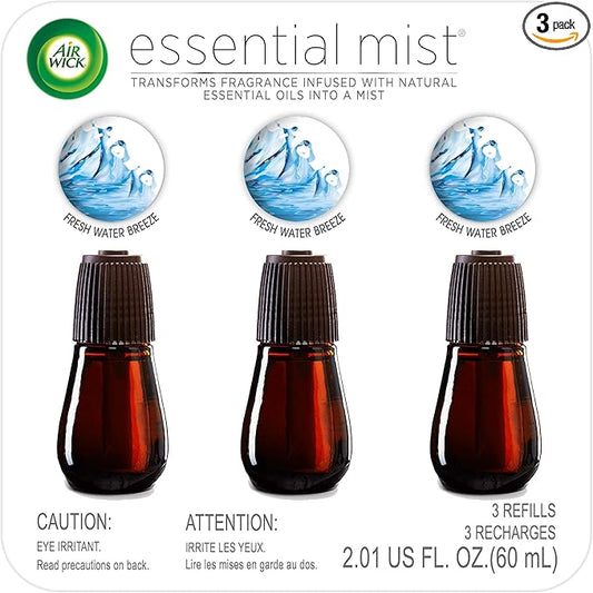 Air Wick Essential Mist, Essential Oil Diffuser Refill, Fresh Water Breeze, 3 Count, Air Freshener , 2.01 oz