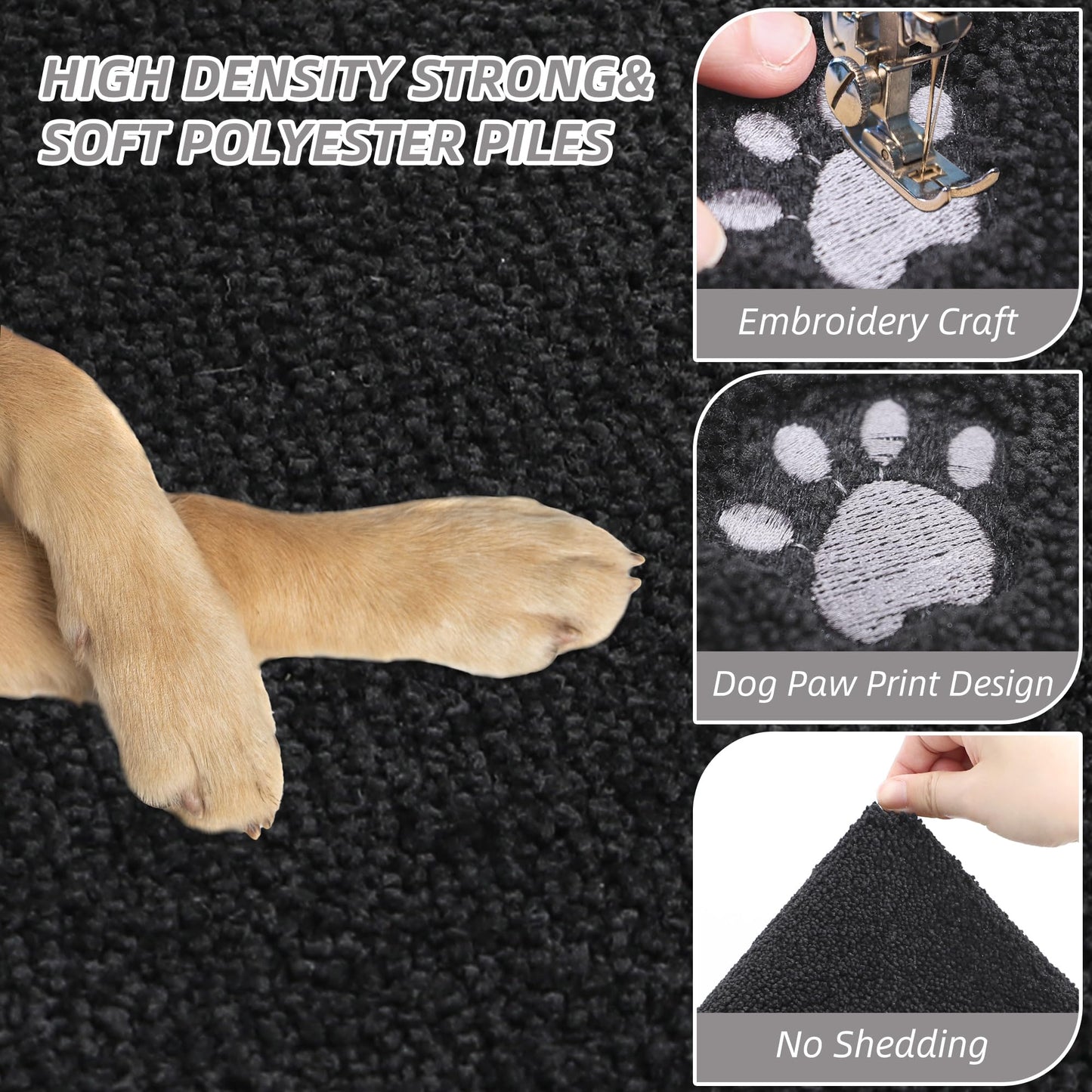 BEQHAUSE Dog Door Mat for Muddy Paws 20"x32" Dirt Trapper Absorbent Doormat Non Slip Entryway Rugs Washable Stain Resistant Welcome Floor Mat Soft Low-Profile for Front Back Door, Black