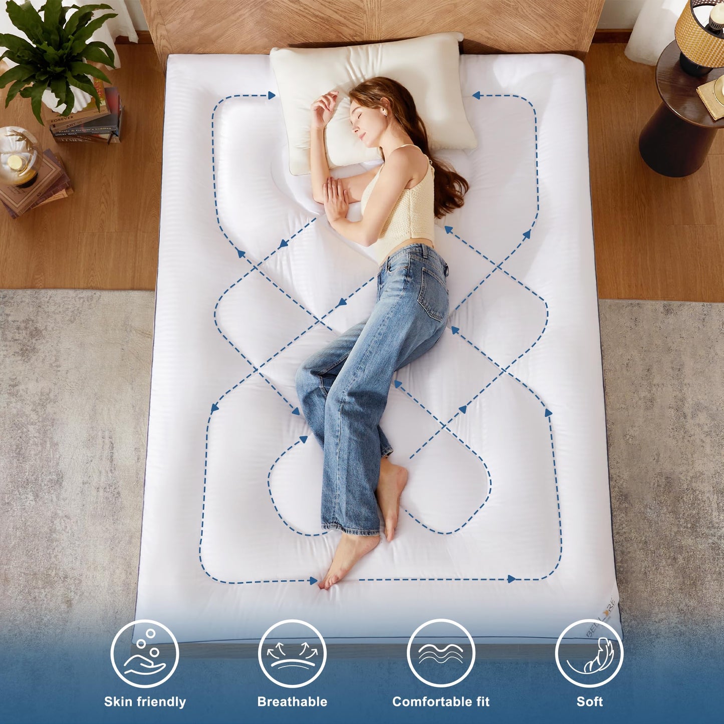 BEDLORE Queen Mattress Topper, Thick Pillow Top Pad for Back Pain Relief, Cooling Soft Mattress Cover with Deep Pockets 6-18 inch