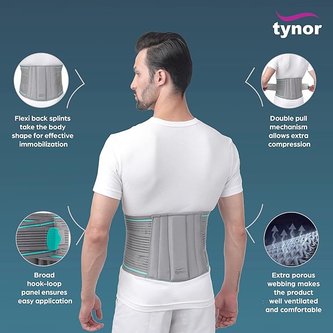 TYNOR Lumbar Support Belt Breathable Compression Lower Back Brace, Adjustable Waist Lumbar Support Brace for Men & Women, Herniated Disc, Sciatica, Back Pain & Heavy Lifting (XL, Grey)