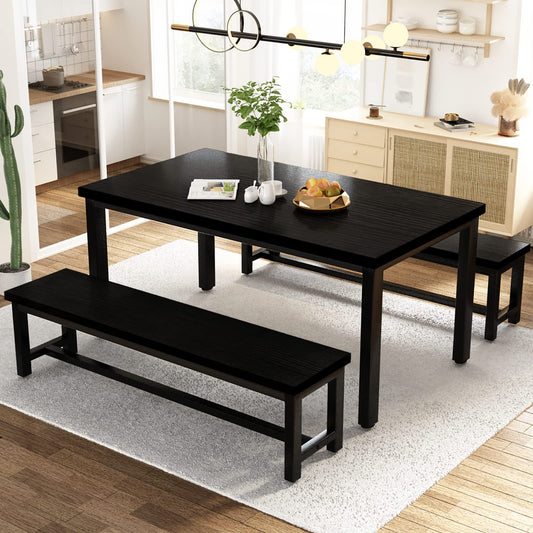 AWQM Dining Room Table Set, Kitchen Set with 2 Benches, Ideal for Home, and Room, Breakfast of 43.3x23.6x28.5 inches, Benches 38.5x11.8x17.5 Black