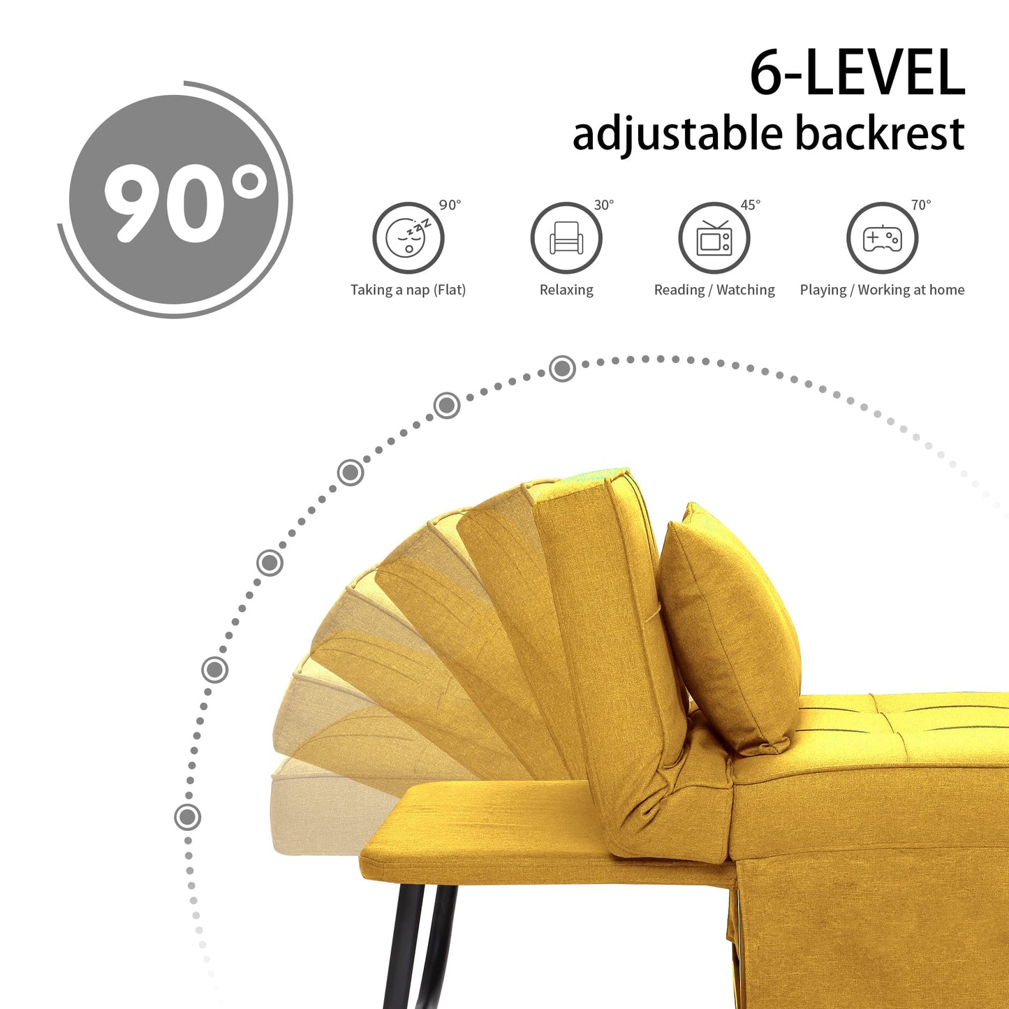 BIGSYY Sofa Bed, 4 in 1 Multi-Function Folding Ottoman Breathable Linen Couch Bed with Adjustable Backrest Modern Convertible Chair for Living Room Apartment Office, Yellow
