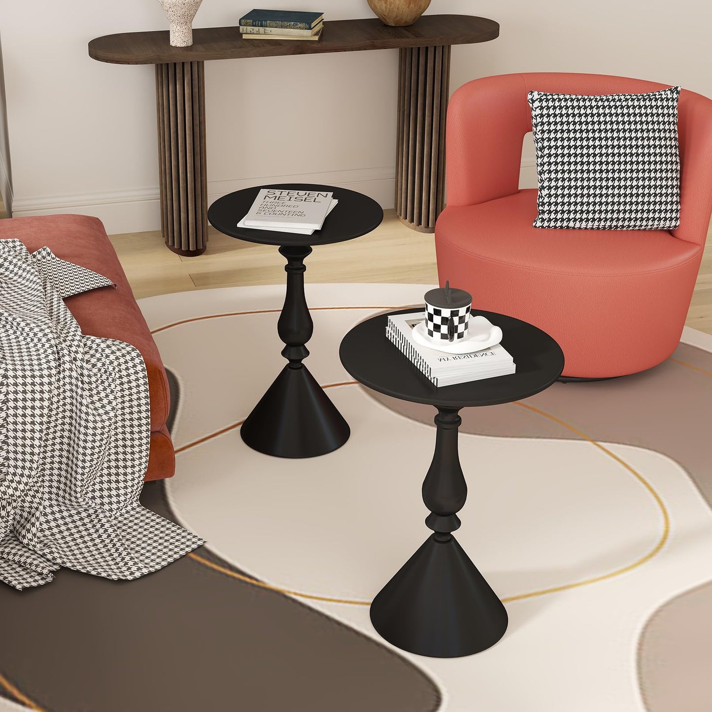 Benkyo Living Room Side Tables Set of 2 Black Round Small End Tables livingroom Sofa End Tables Set of 2 Metal Nightstands Morden Side Table for Bedroom，Black