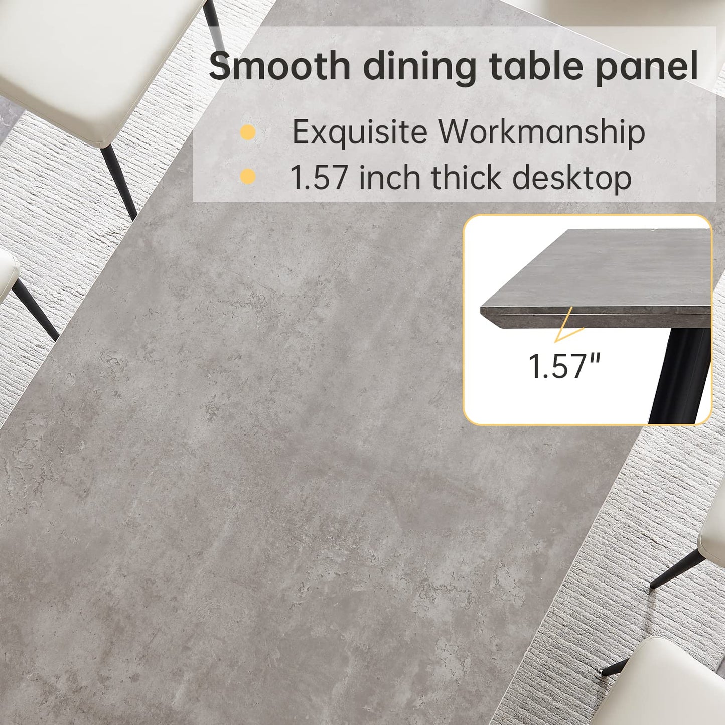 ZckyCine Modern 5-Piece Dining Table Set Rectangular Wood Table with 4 Upholstered Leather Chairs, Seats 4