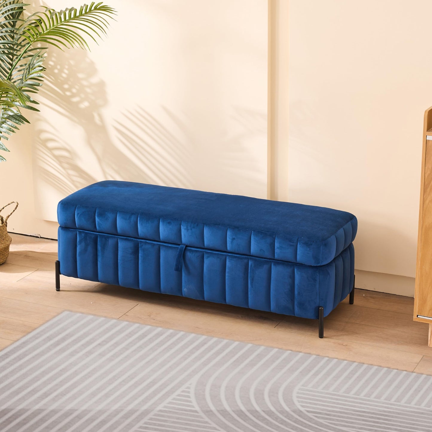 Aoiy & Wifon 49.2" W Storage Ottoman Bench, Upholstered End of Bed Storage Bench Foot Rest with Metal Legs for Bedroom/Entryway/Living Room, Velvet, Navy