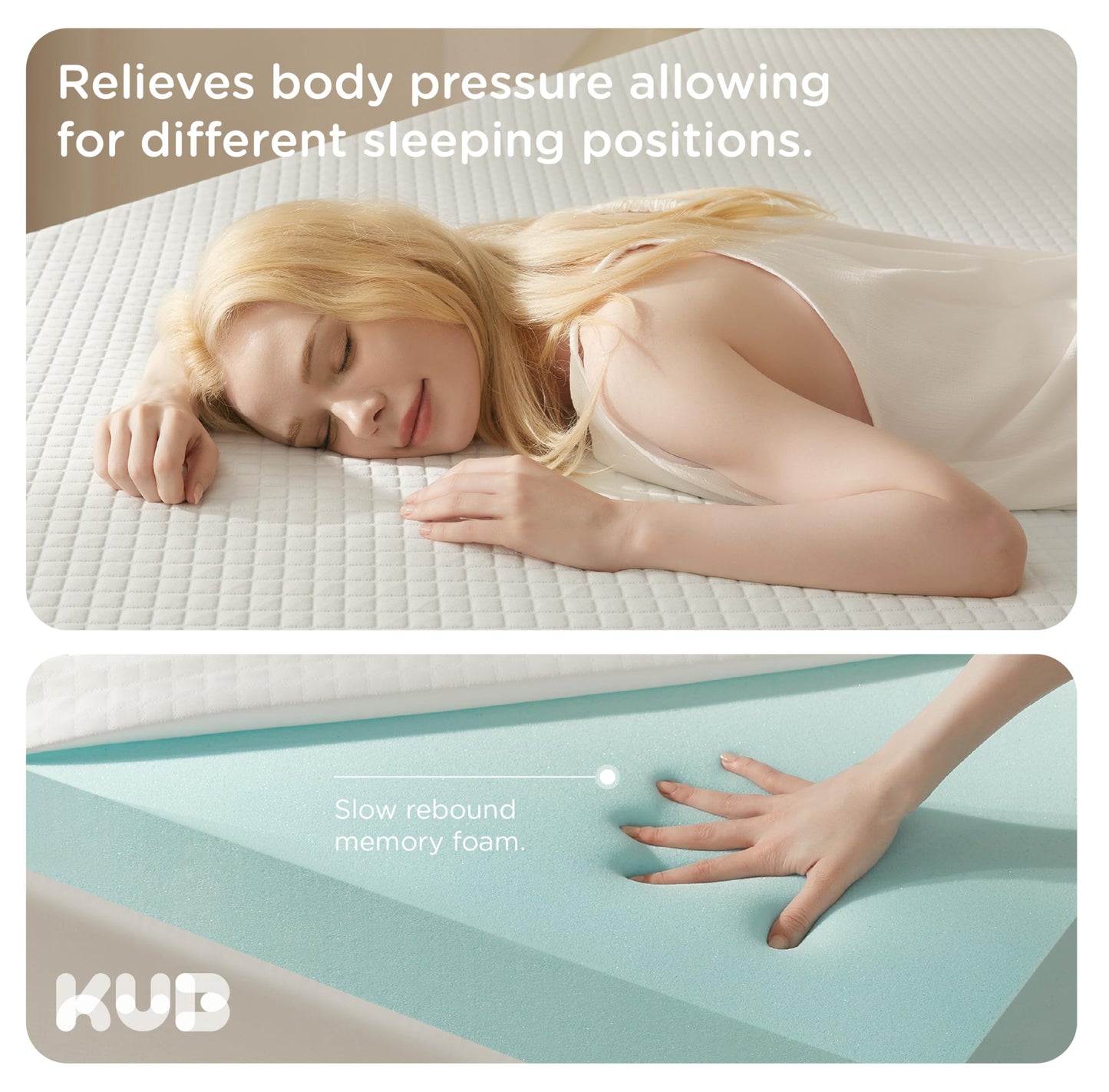 KUB 3 Inch Thick Memory Foam Mattress Topper Queen Size 60x80 Inch 3 Inch-Pain Relief Bed Topper with Breathable Cover White