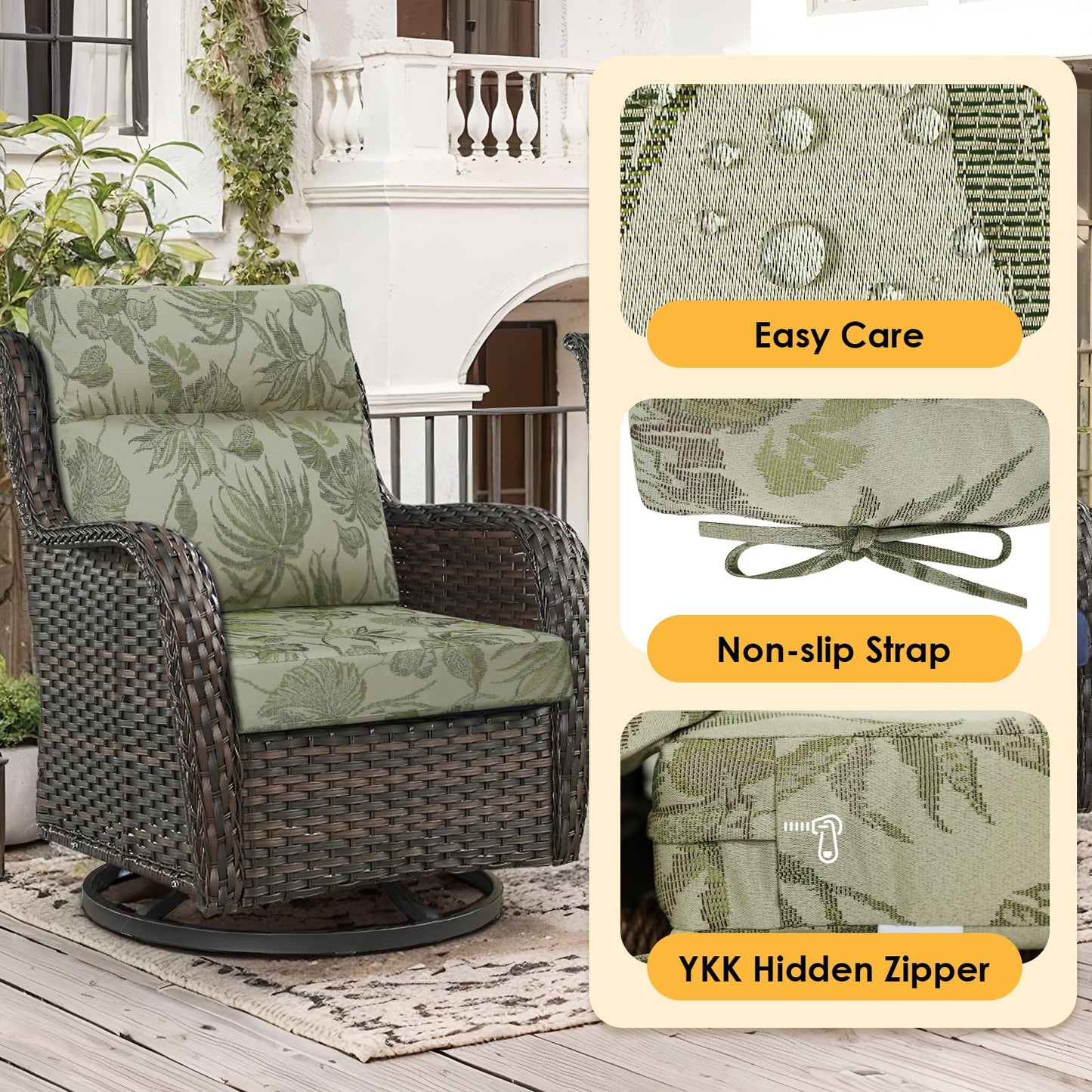Supdurplus Outdoor High Back Chair Cushion, 2 Pack 44x21 inches Patio Chair Cushions Water Repellent Rocking Cushions Indoor Furniture Seat Pad, Dark Green Vine