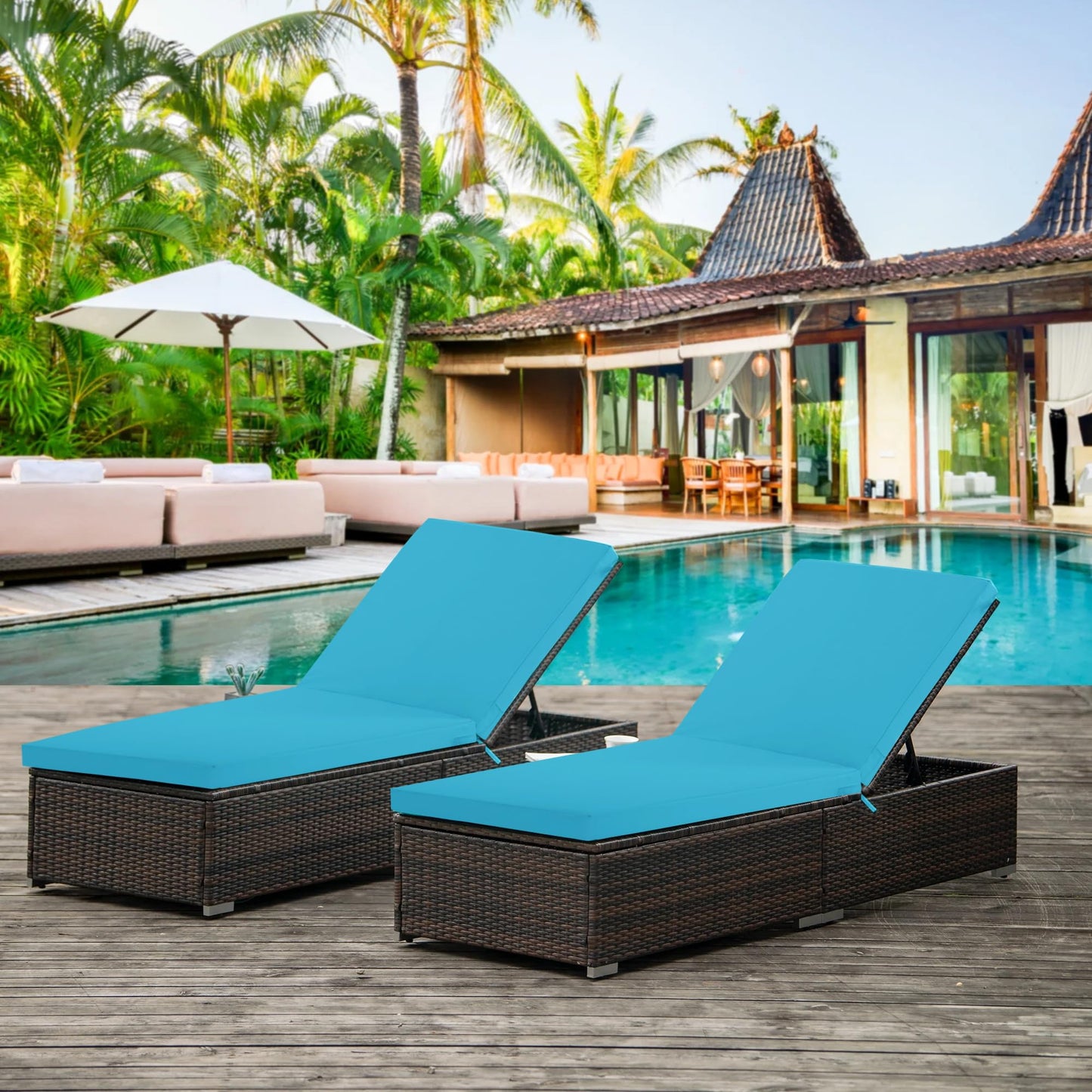 Summsun Chaise Lounge Cushions Outdoor Set of 2 - Waterproof and Fade Resistant Sun Lounger Replacement Cushions - Patio Lounger Pads with Removable Cover for Pool, Deck, Lawn, 72 x 21 x 3 Inch, Teal