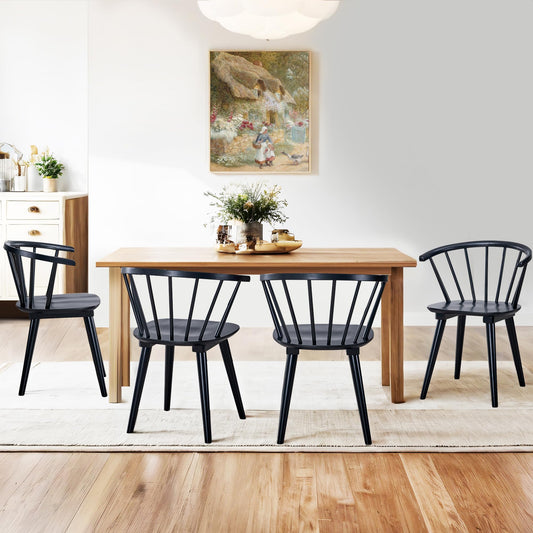 DUHOME Wooden Black Dining Chairs Set of 4, Windsor Dining Room Chairs with Arms Farmhouse Spindle Back Wood Kitchen Chairs with Curve Back, Mid Century Modern Style