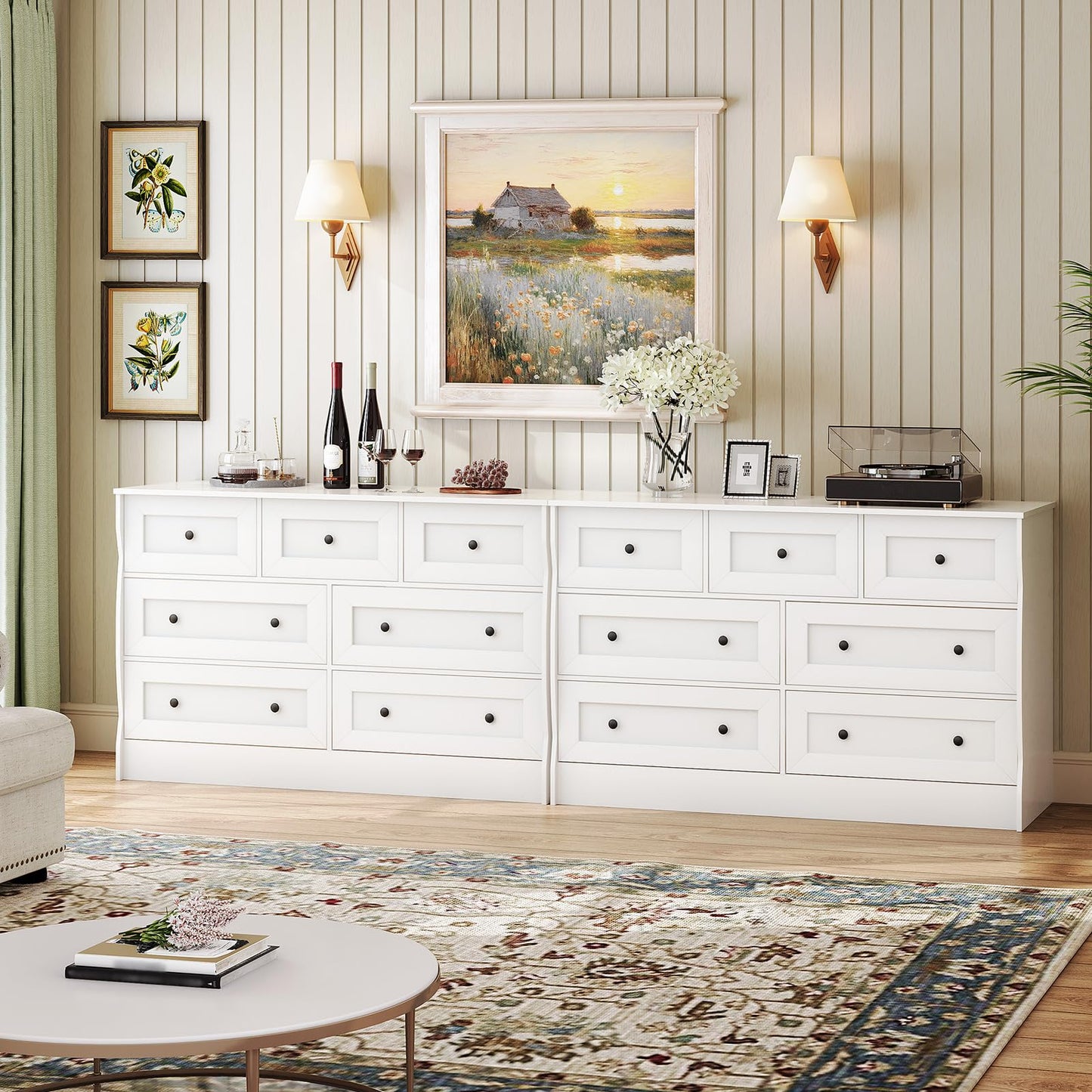 HOOBRO White Dresser for Bedroom, Farmhouse 7 Drawers Dresser, Chest of Drawers with Storage, Minimalist Style, Dressers Organizer for Bedroom, Living Room, Hallway, Entryway, White