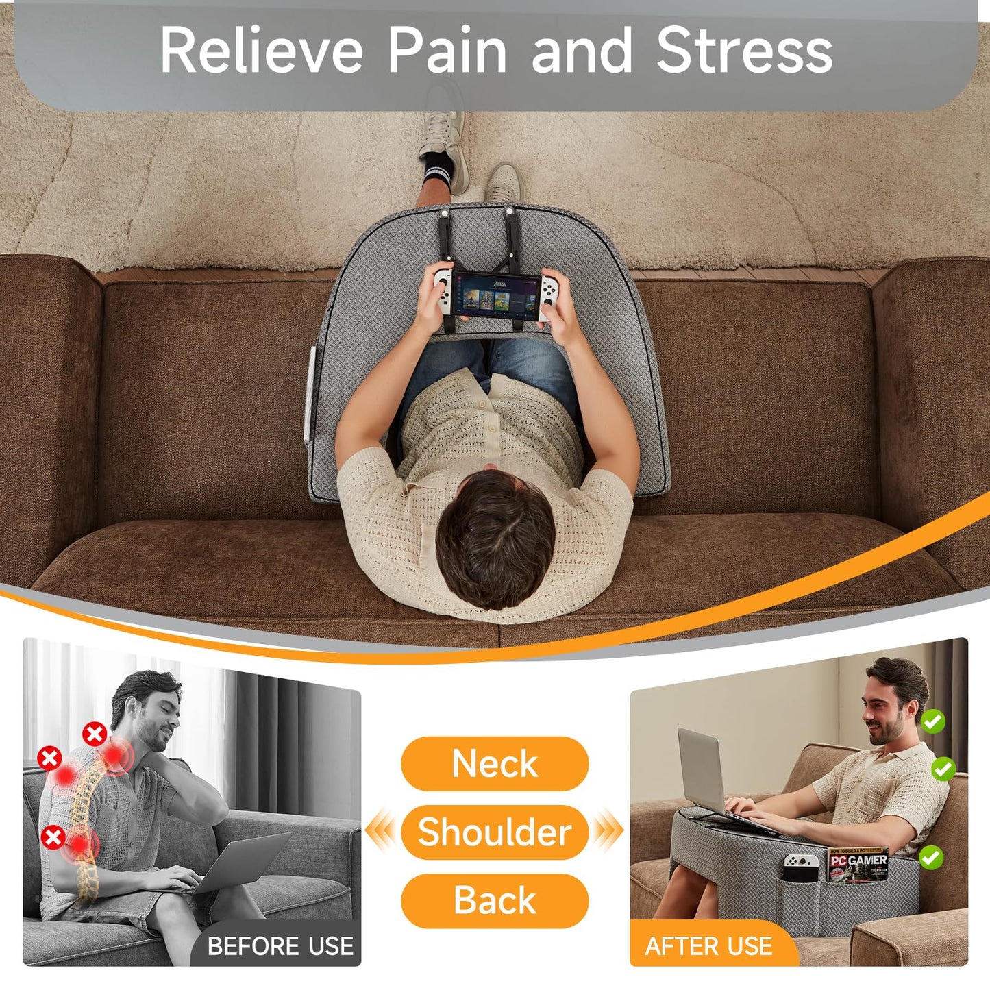 AskDesk Reading Pillow for Lap,Extra Large Soft Foam Lap Desk Pillow,Arm Rest Pillow for Adult,Reading Pillow/Gaming Pillow/Working Bed Desk,for Sitting in Bed,Floor,Sofa,Large Size